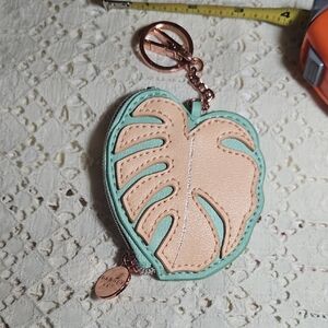 Dabney Lee Monstera Leaf Keychain Pouch in Cream and Mint
